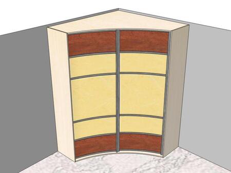 Шкаф радиусный угловой вогнутый бежевый с коричневыми вставками 2410\1580\1450